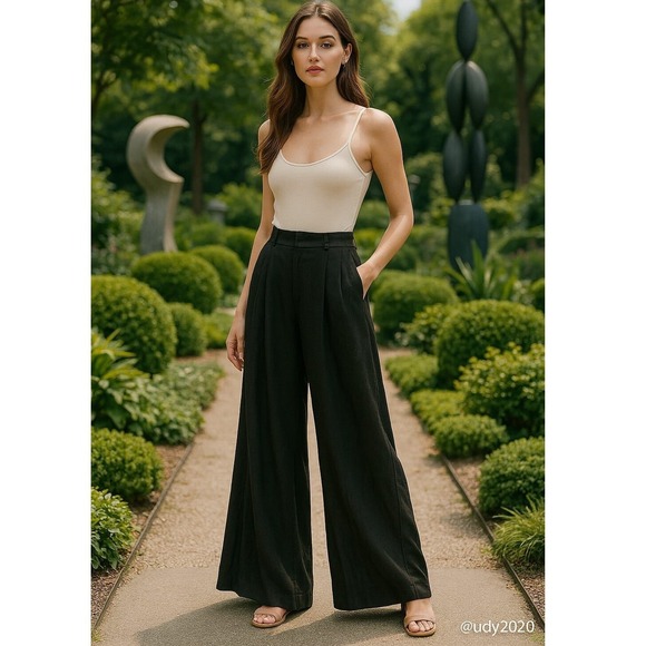 Michael Kors Linen Black Wide Leg Palazzo Pants Made in Italy Size 4 ($288) - Picture 1 of 11